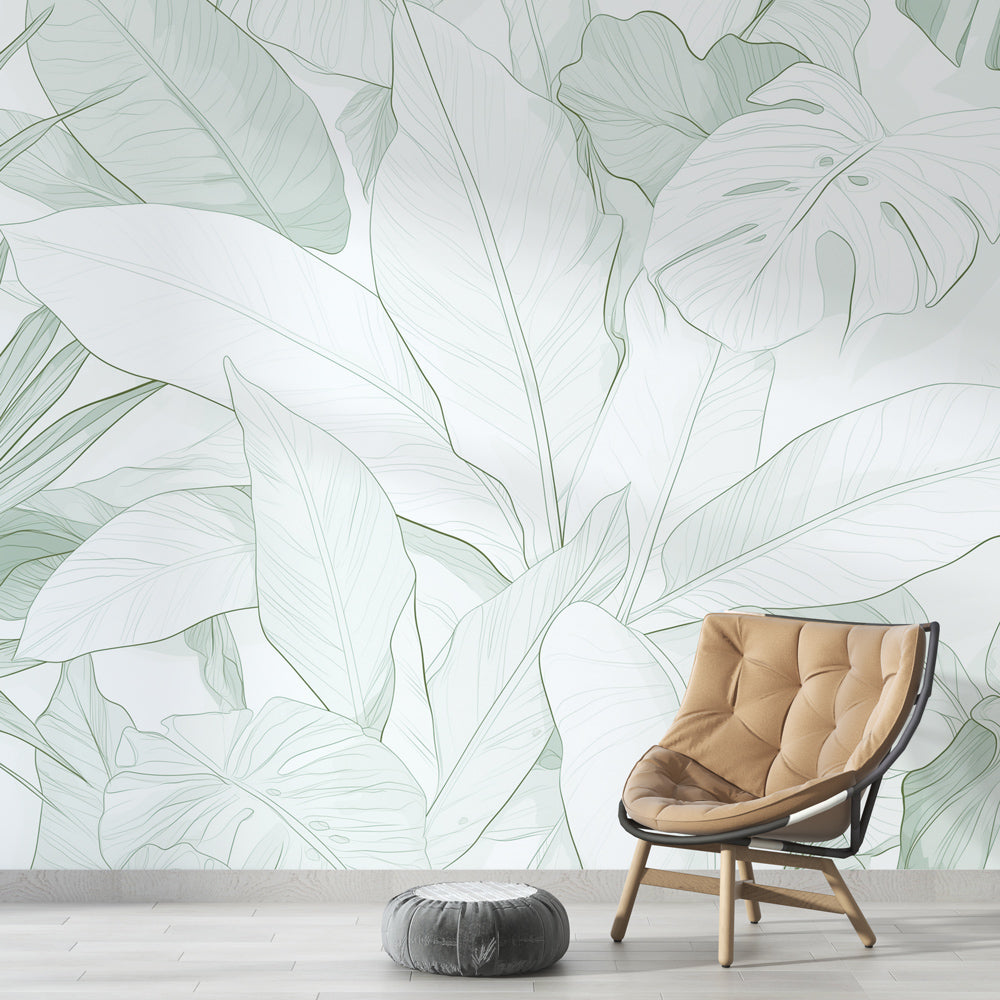 Papier peint feuillage vert tropical