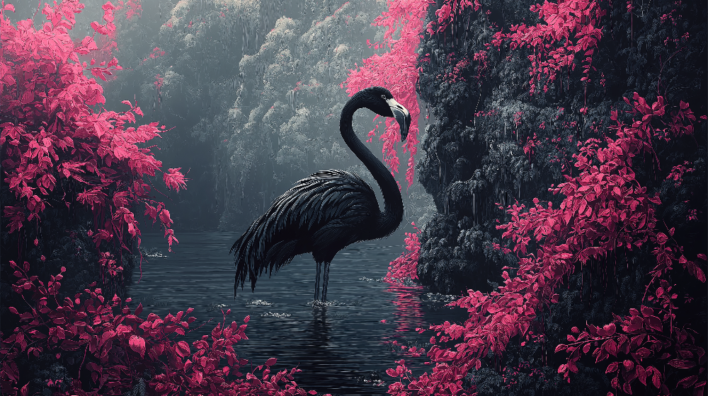 Papier peint flamant noir tropical
