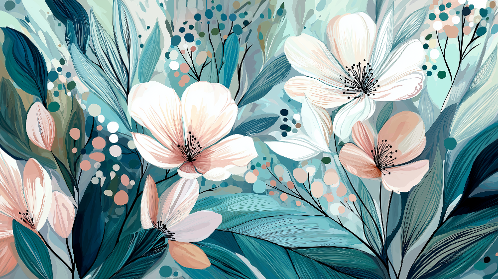 Papier peint floral abstrait teintes douces