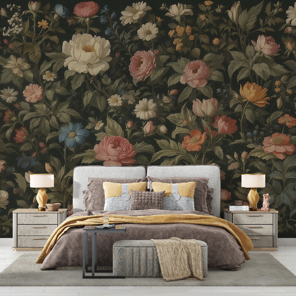 Papier peint fleuri vintage rétro