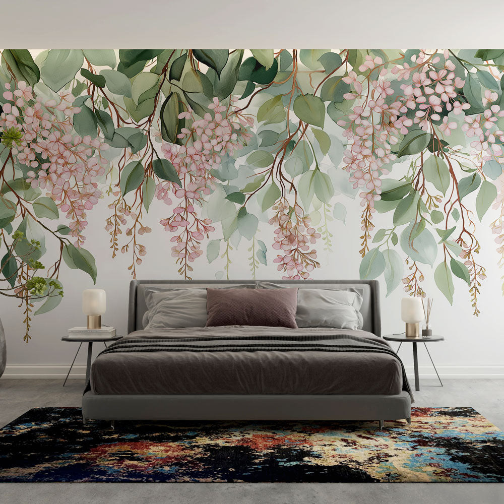 Papier peint floral fleurs roses