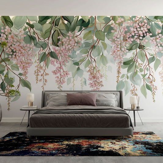 Papier peint floral fleurs roses