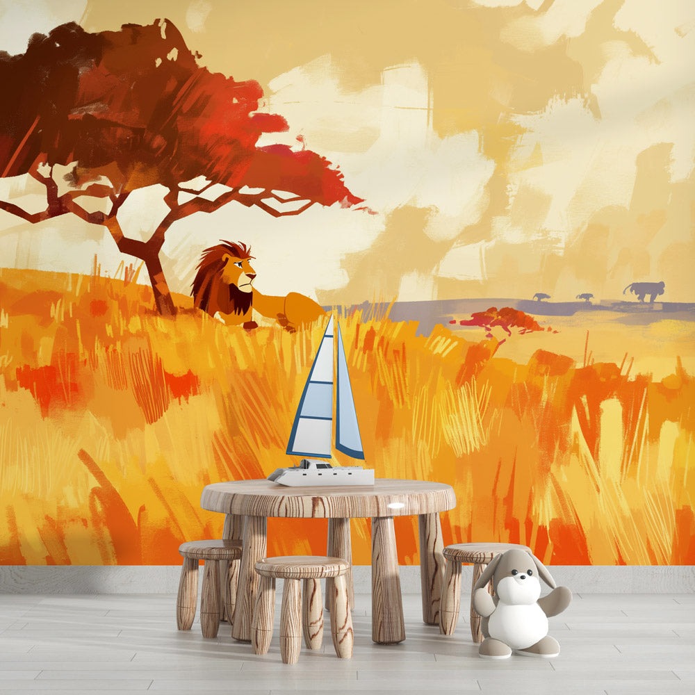Papier peint lion roi de la savane
