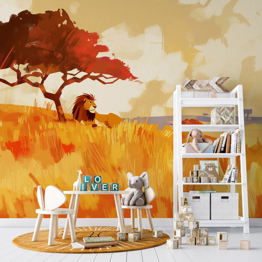 Papier peint lion roi de la savane