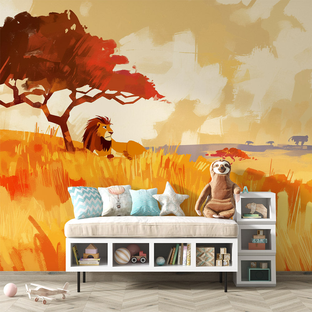 Papier peint lion roi de la savane