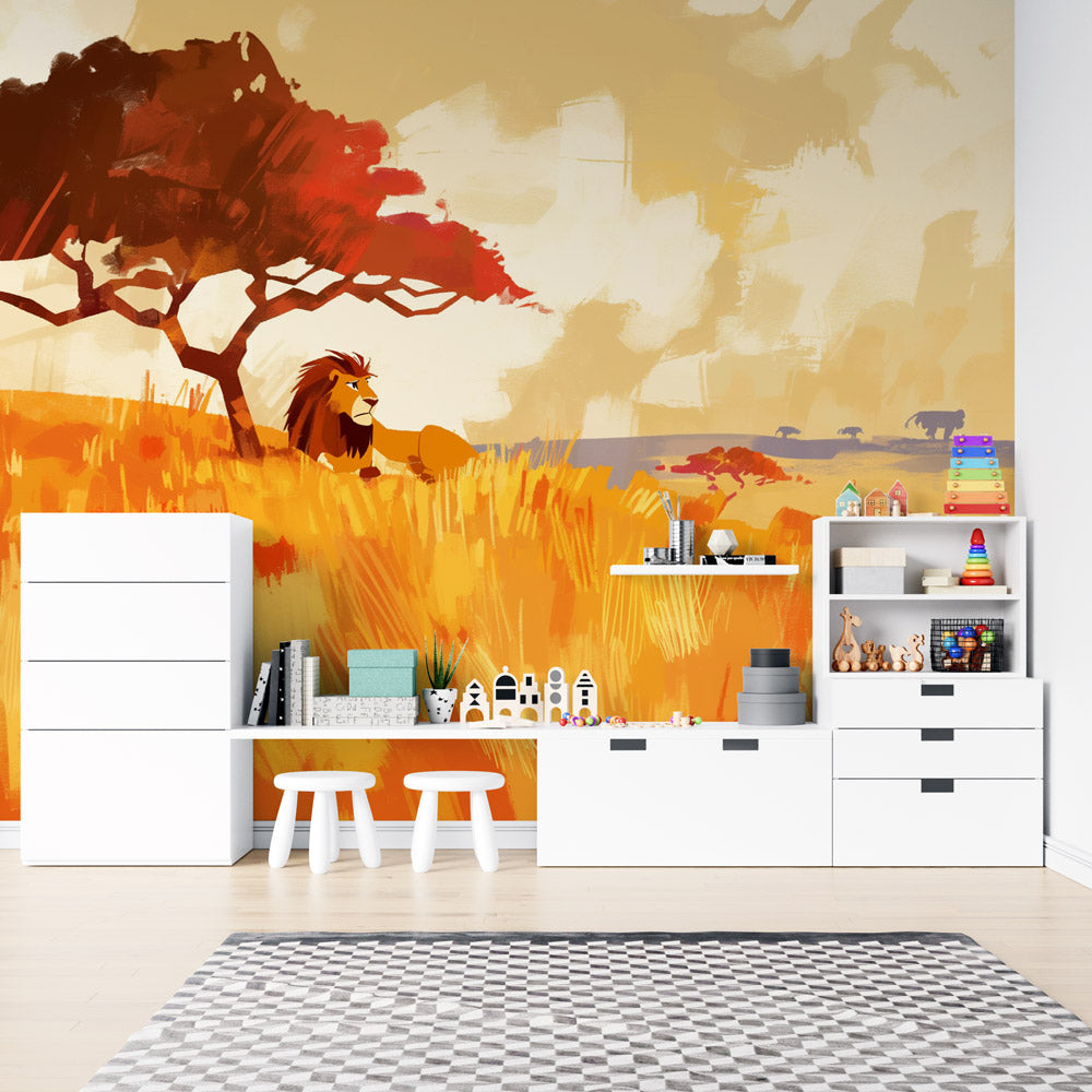 Papier peint lion roi de la savane