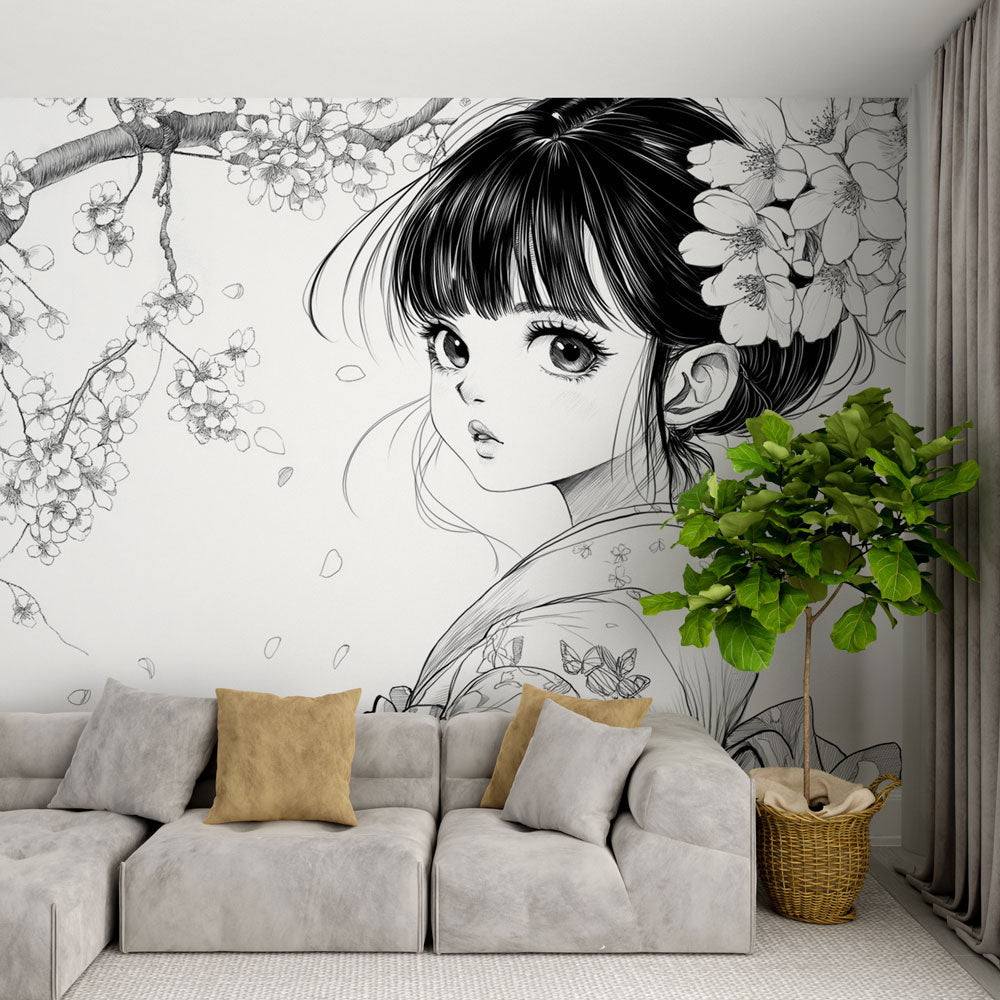 Papier peint manga cerisiers japonais