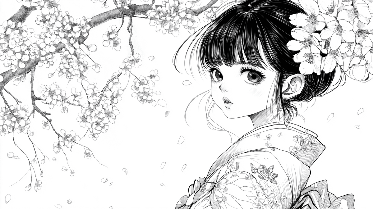 Papier peint manga cerisiers japonais