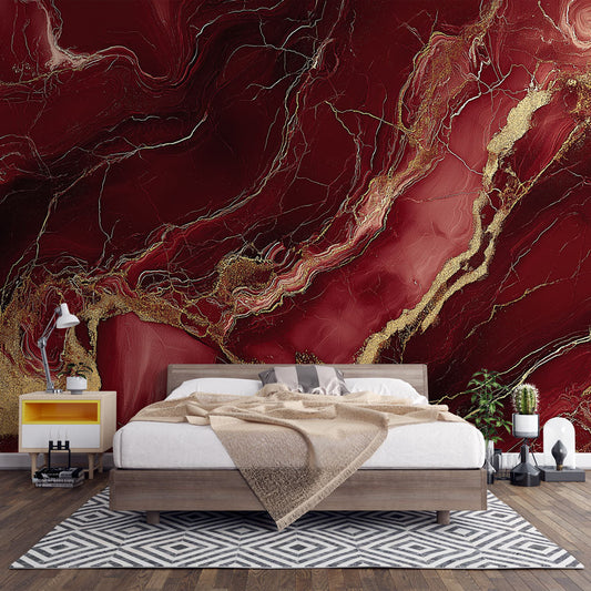 Papier peint marbre rouge et doré