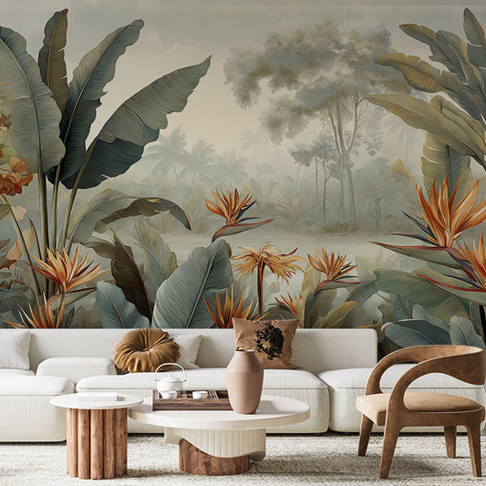 Papier peint tropical fleurs exotiques