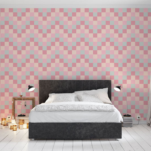 Papier peint carreaux pastel rose