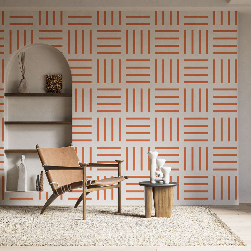 Papier peint rayures orange et blanches