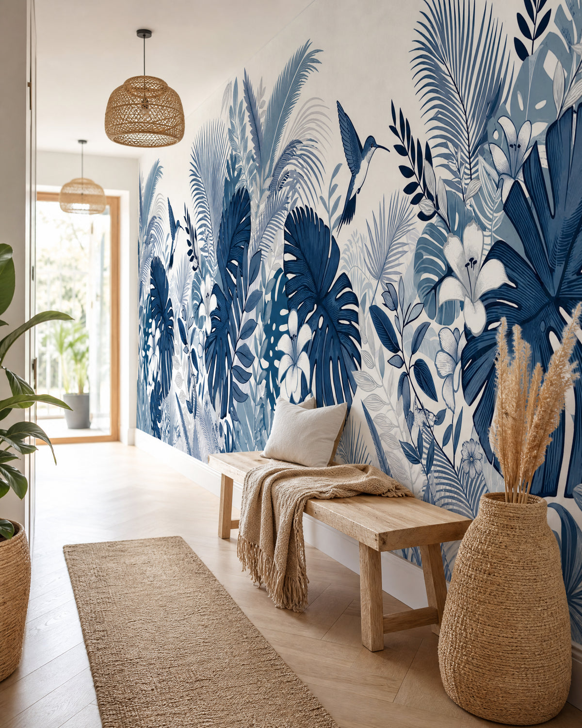 Papier peint jungle bleu canard