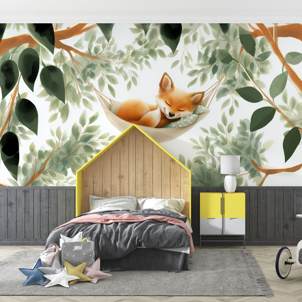 Papier peint renard endormi forêt enfant