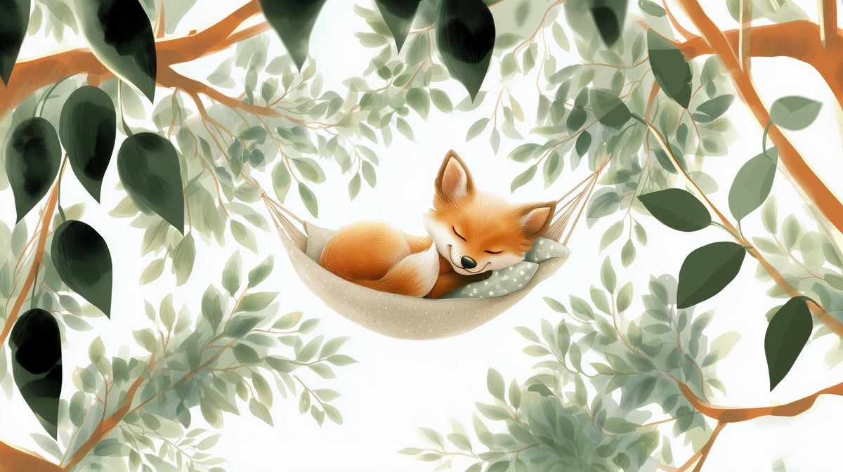 Papier peint renard endormi forêt enfant
