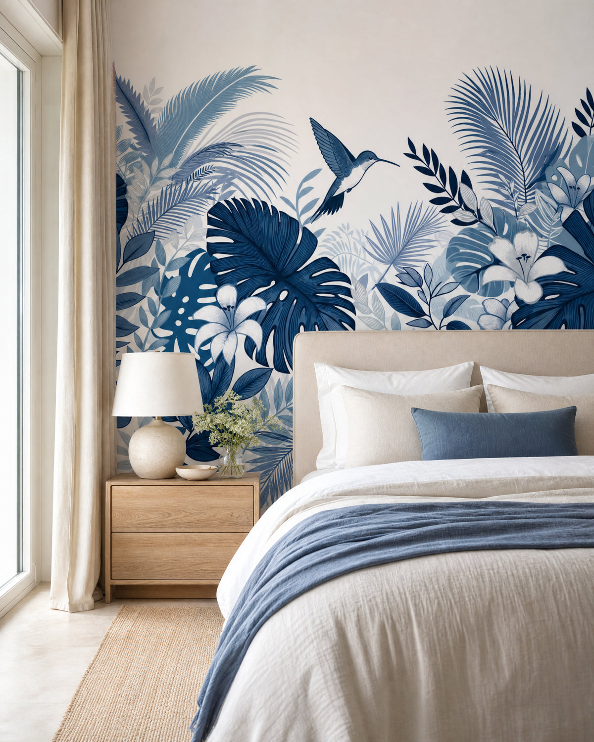 Papier peint jungle bleu canard