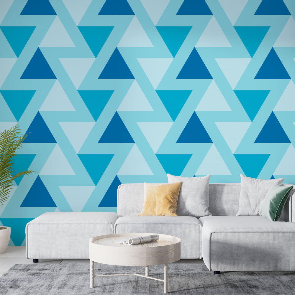 Papier peint géométrique triangles bleus