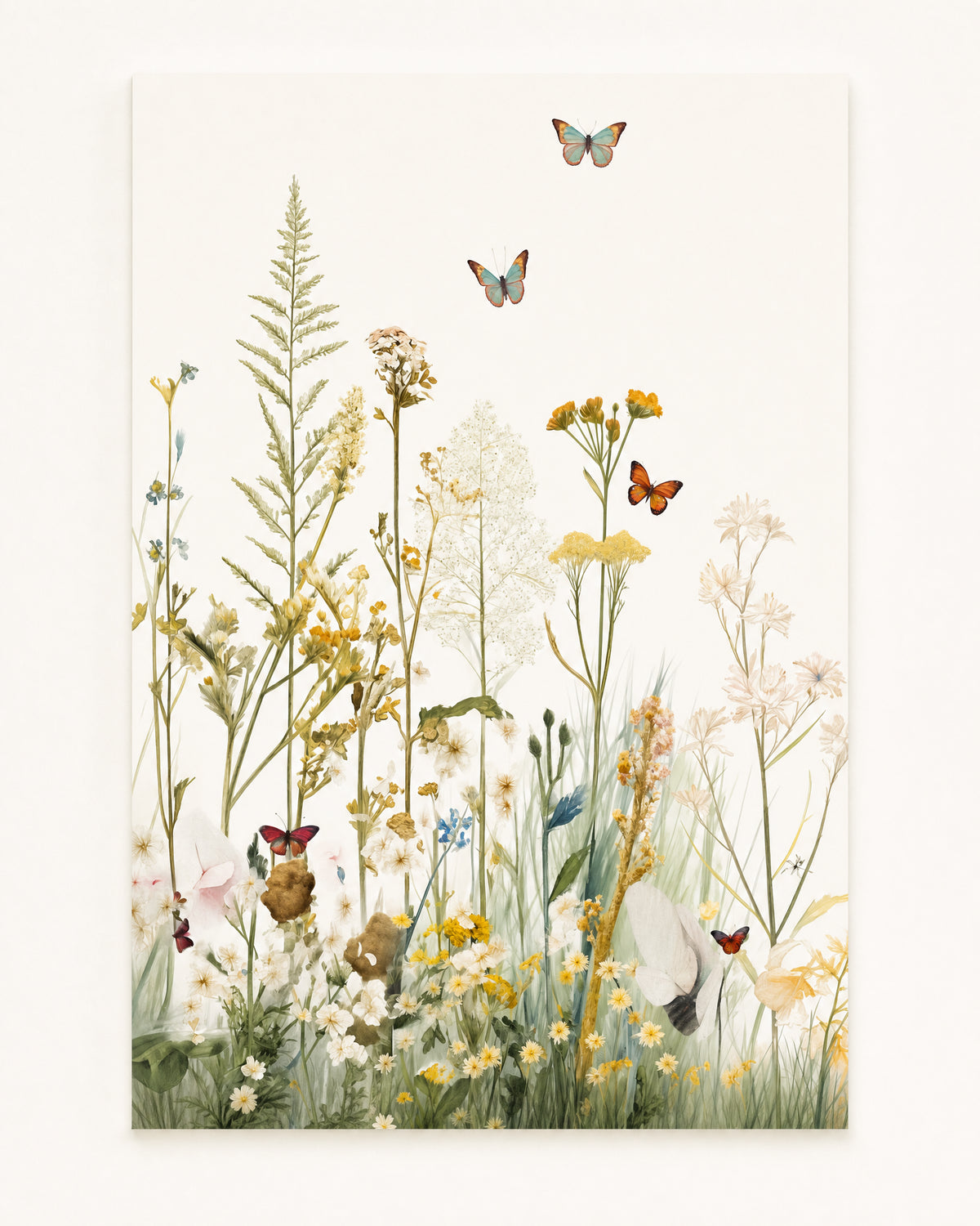 Papier peint fleurs sauvages et papillons