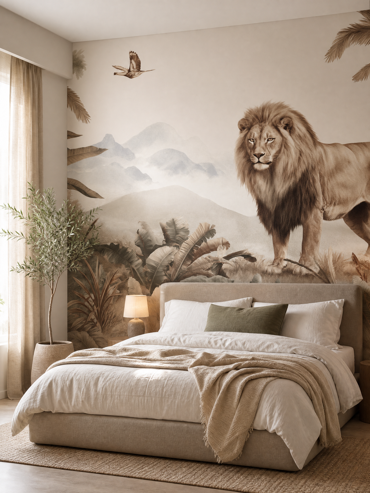 Papier peint lion jungle tropicale
