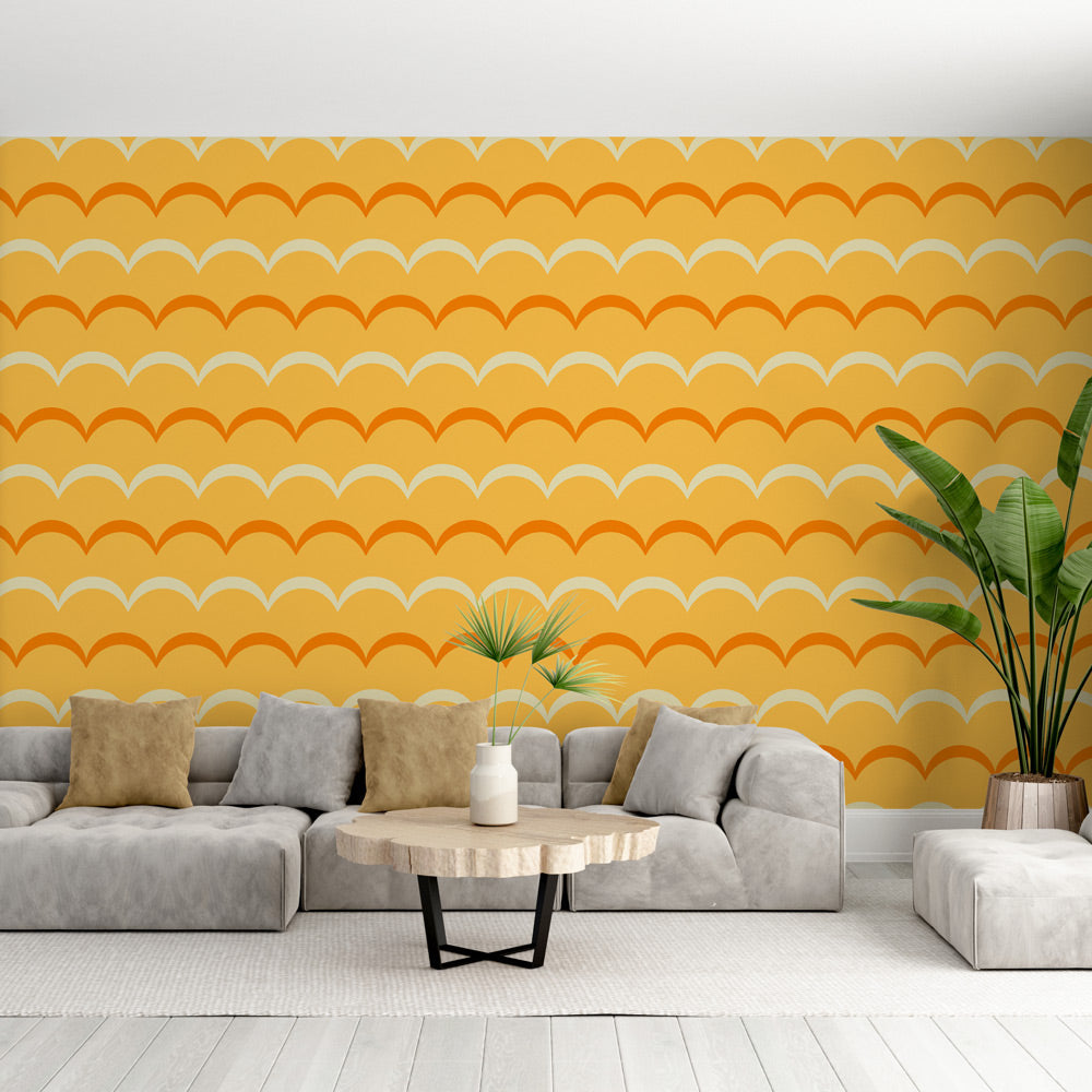 Papier peint rayures ondulées orange
